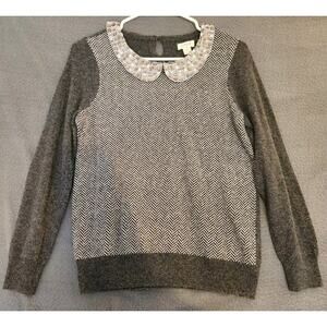 J.Crew Merino Wool Blend Size XS Embellished Collar Herringbone Pullover Sweater